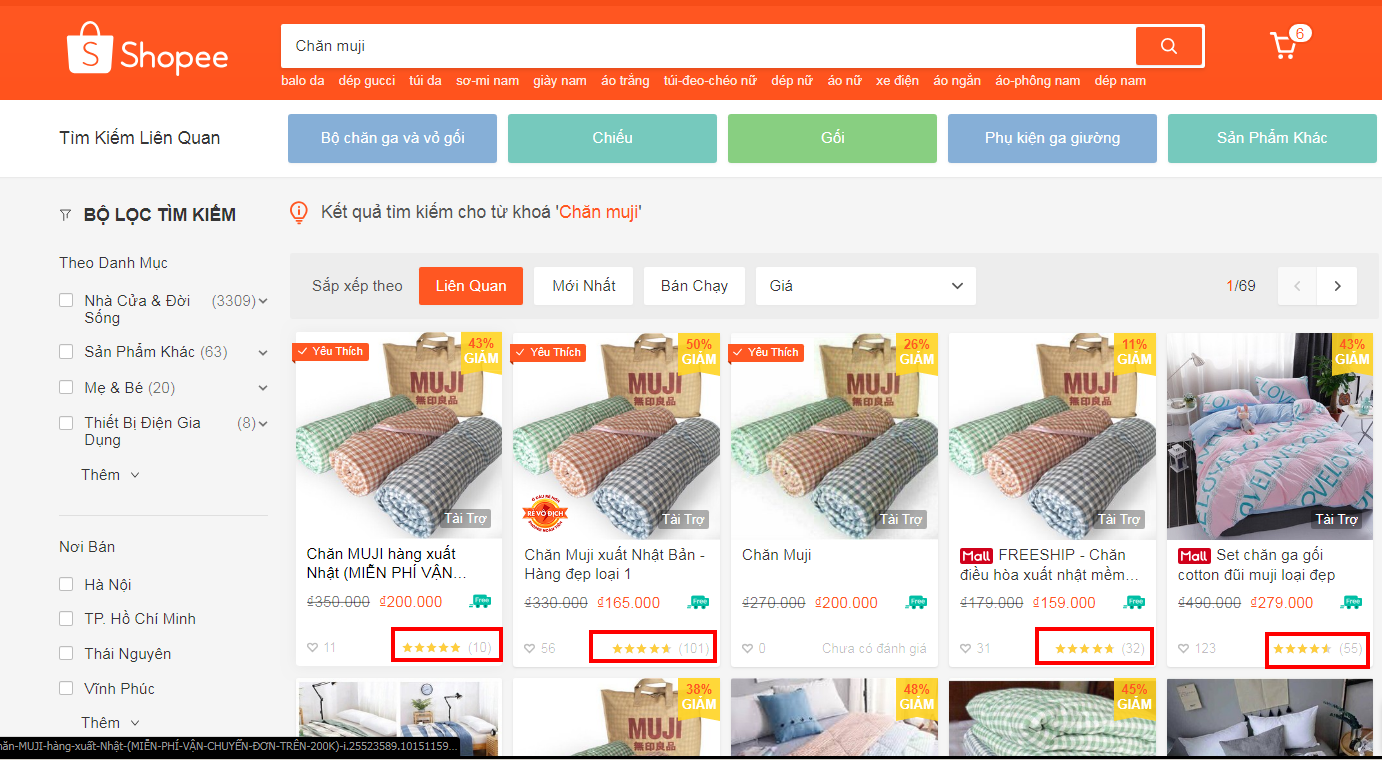 Mua hàng được đánh giá cao trên shopee